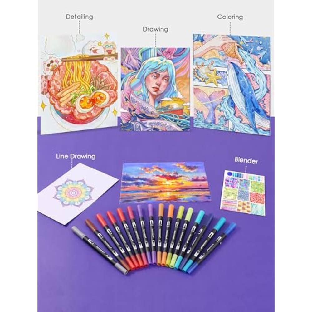TOSHARE (TOSHARE) Art Marker Pen Dual Tip Coloring Marker Set with Brush & Fine Tip Adult Colorin...