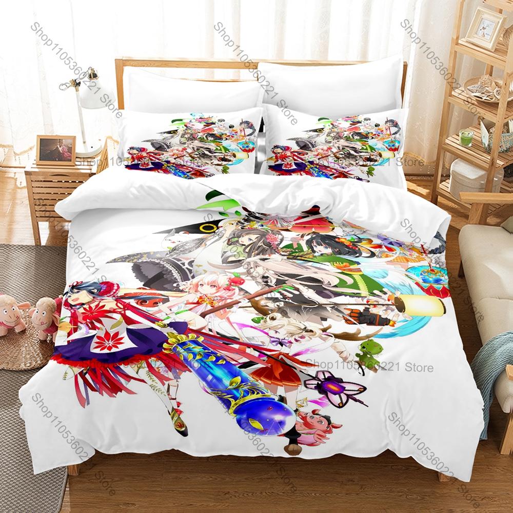 Mahou Shoujo Taisen Themed Duvet Cover + 2 Pillowcases, Multi Magical Girls Combat Scene Graphic Bedding Set Lovely Home Dorm