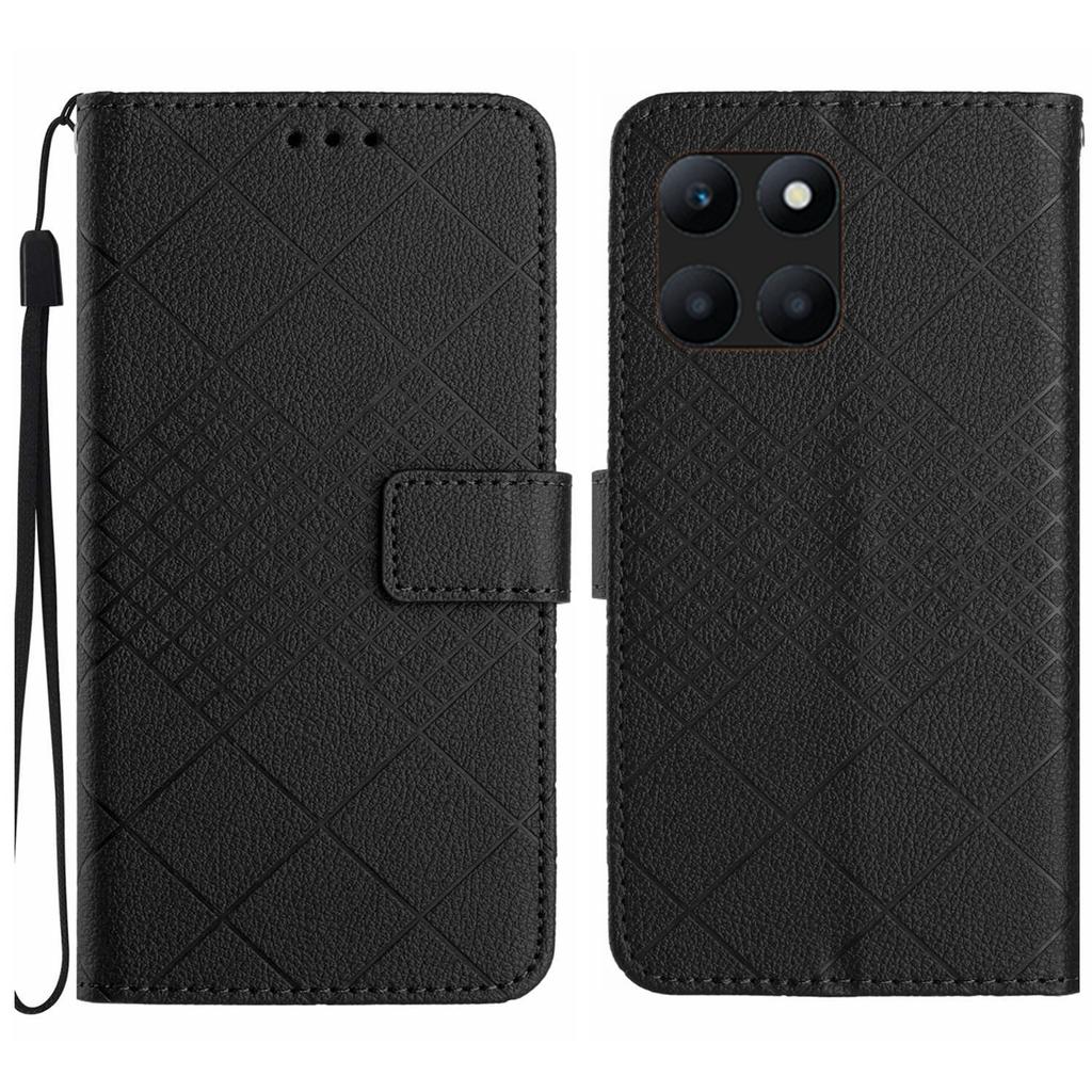 HT06 For Honor X8b 4G Case Leather Imprinted Rhombus Card Slots Phone Cover