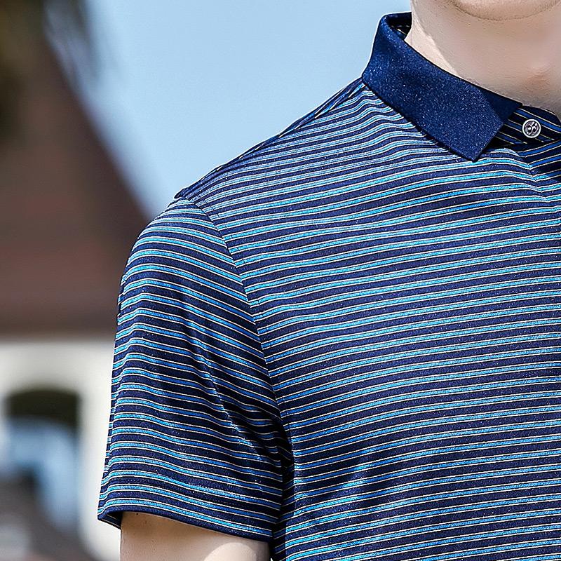 [12% Mulberry Silk] Men's Business Casual Striped Ice Silk Short-Sleeve T-Shirt
