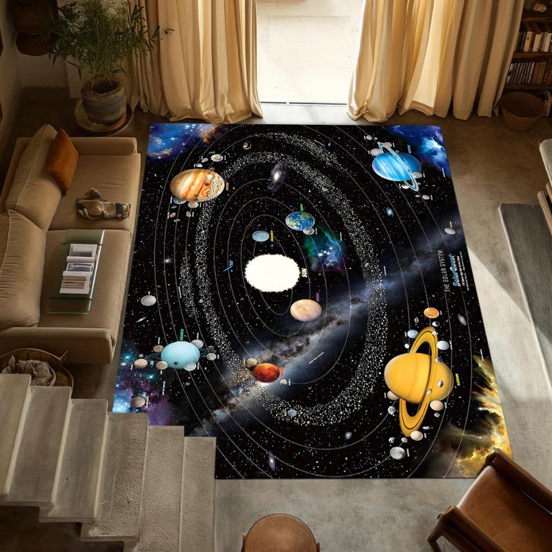 Solar System Planets Astronaut Play Mat Educational Space Non-Slip Carpet Astronomy Learning Home Decor for Playroom Living Room