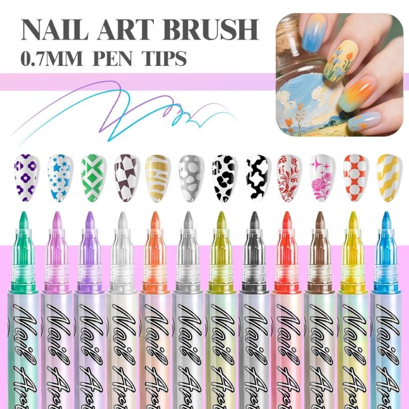 12 Color Quick Dry Nail Art Pens Fine Tip for Precise Drawing Not Require Lamp Water Based Safe for DIY Manicures