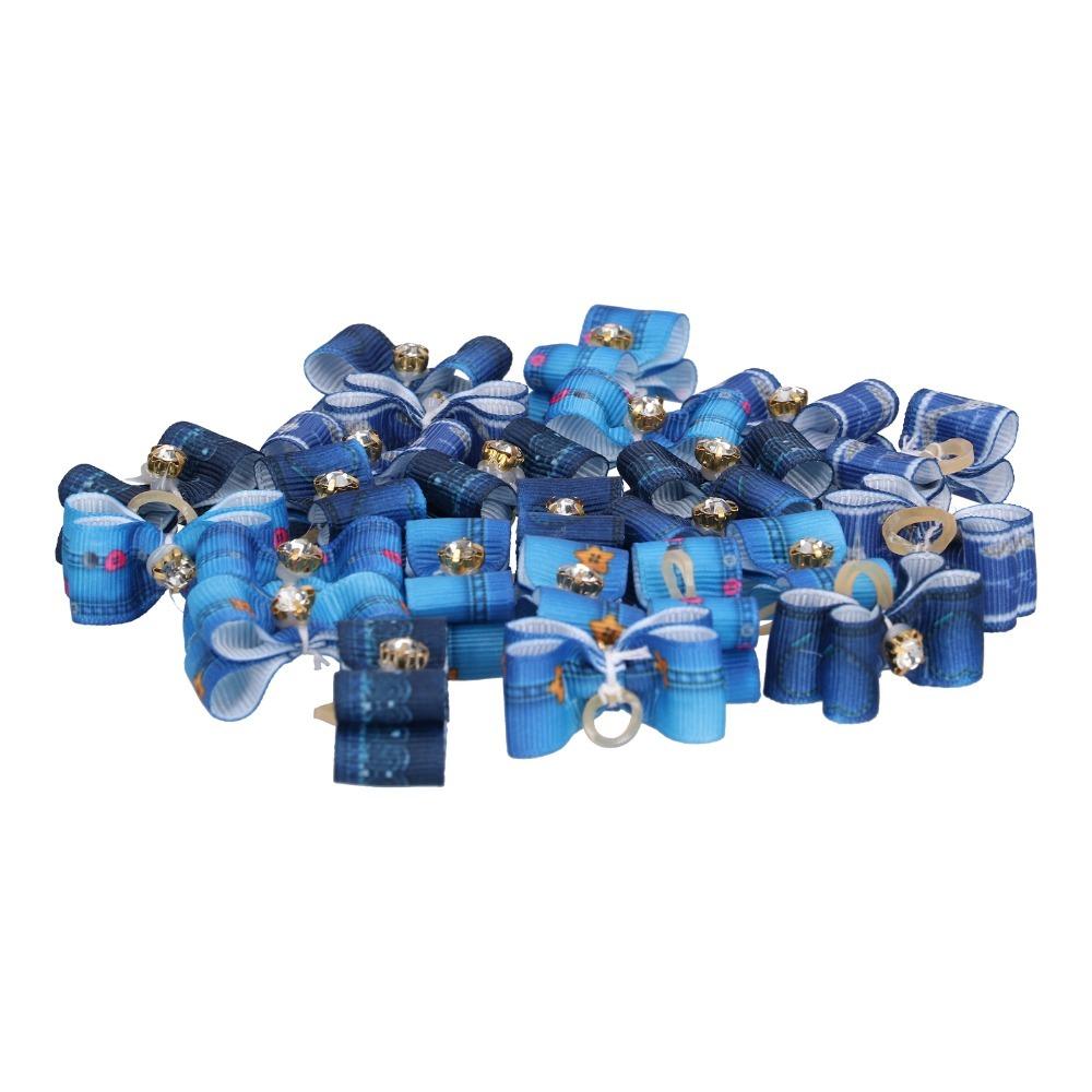 24 Pieces Bow Shape Dog Hair Flower Elastic Band Denim Hair Band Pet Rubber Band Party Dress-up