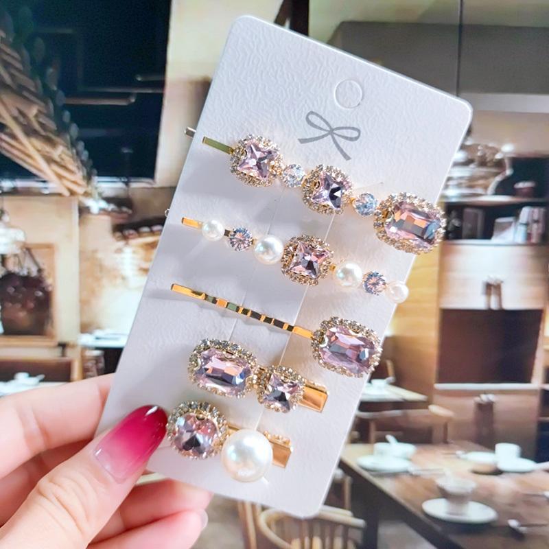 Модные женские заколки с зелеными кристаллами, набор роскошных заколок для волос с имитацией жемчуга для девочек, украшения, шпильки, аксессуары, ювелирные изделия