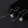 Korean Temperament Aurora Cube Sugar Crystal Sliver Color Snake Chain Long Tassel Ear Thread Dangle Earrings for Women Jewelry