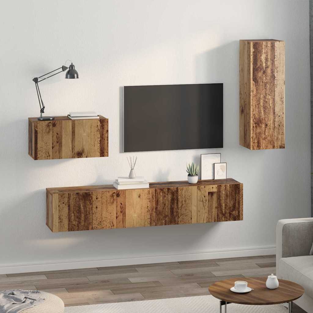 Wall Mounted TV Cabinet 4 pcs Reclaimed Wood Effect Particleboard