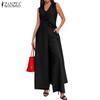 ZANZEA Womens Casual Long Vest and Pants Summer Two Piece Suit Sets