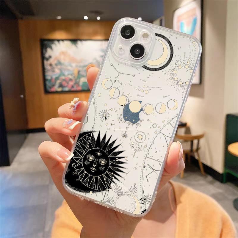 Забавный прозрачный чехол для телефона Sun Moon Angel Eyes для iPhone 14 13 11 12 Pro Max X XR XS 7 8 Plus SE, мягкий чехол, роскошный чехол, чехол