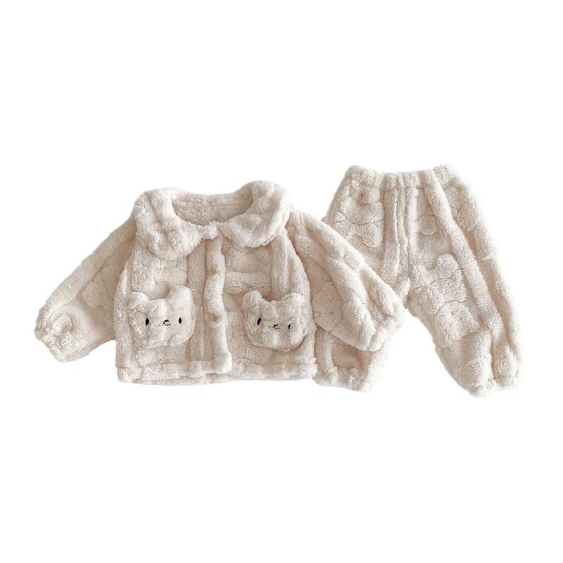 Детские пижамы, осенне-зимний комплект из утолщенного флиса, детский комплект с лацканами Xiao Xiong Shu, хлопковый флисовый комплект детской домашней одежды