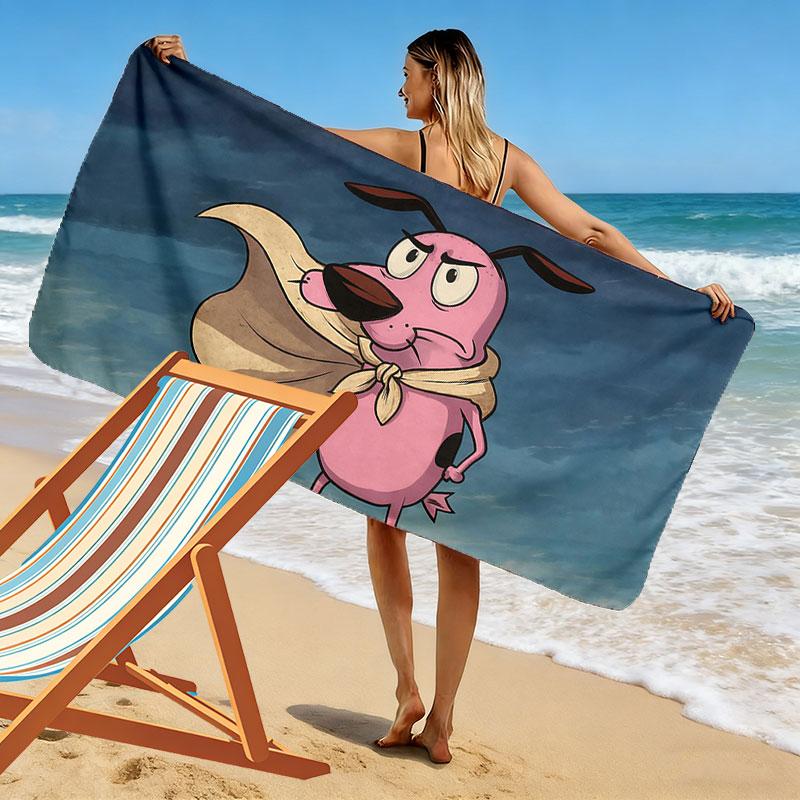 Courage the Cowardly Dog Print Beach Towel, Large Soft Quick Dry Towel for Beach Camping Swimming
