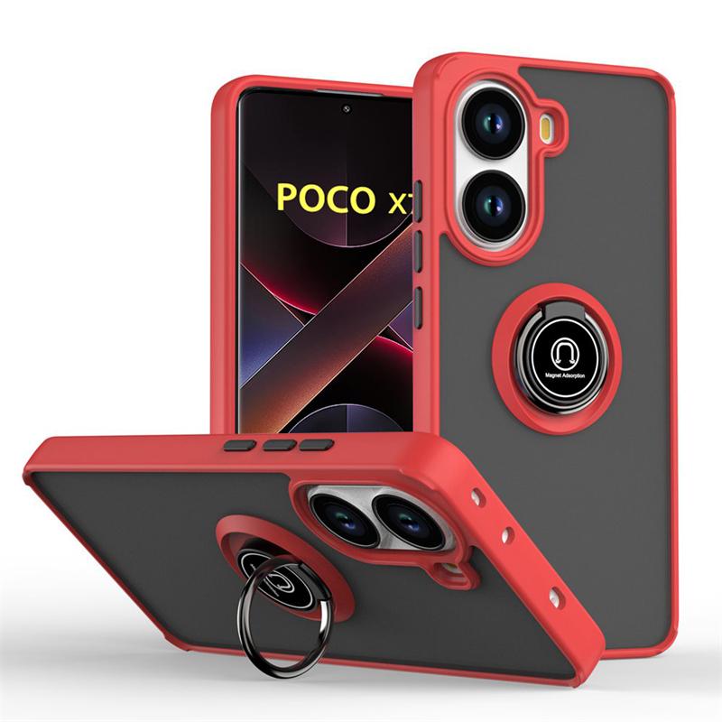 Бронированный магнитный чехол для Poco X7 X6 F7 Pro F6 F5 противоударный матовый чехол-подставка с кольцом для телефона для Poco M7 M6 Pro 5G задняя крышка