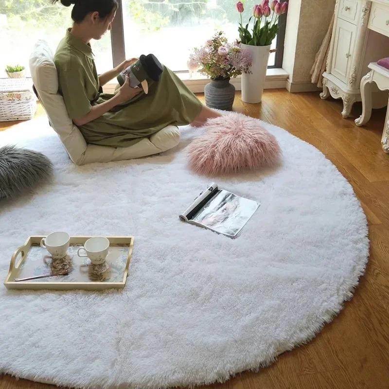 2x2m Super Soft Plush Round Rug Mat Fluffy White Carpets for Living Room Home Decor Bedroom Kid Room Decoration Salon Thick Pile Rug