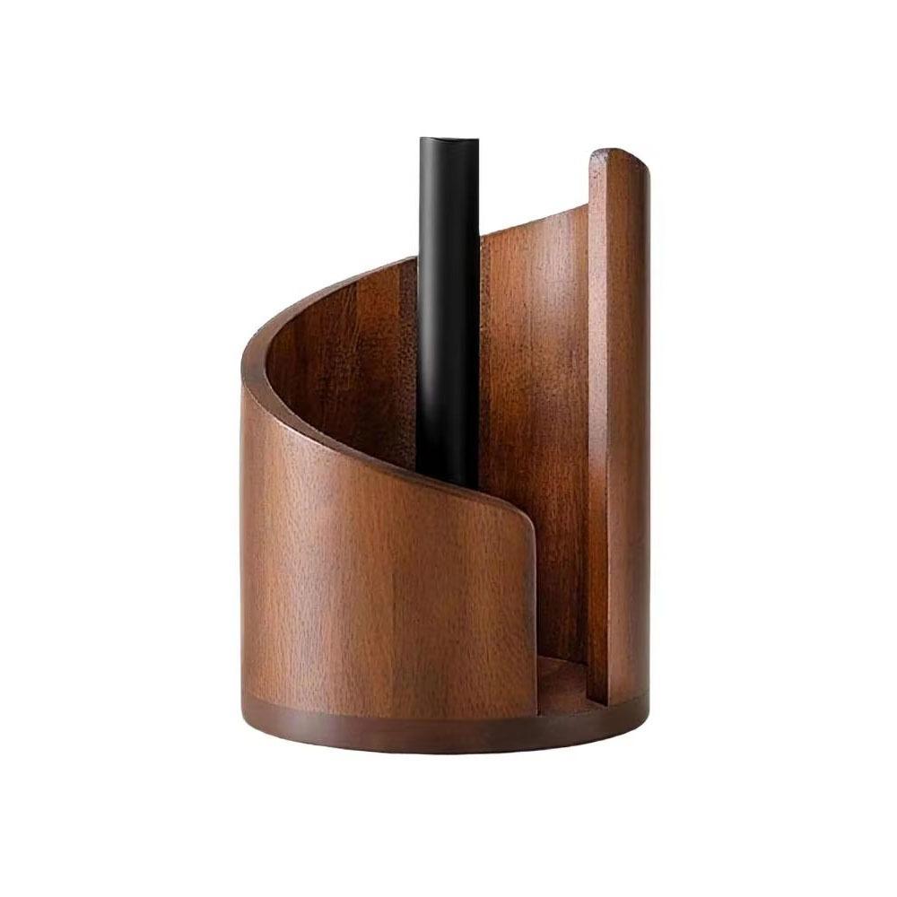 Large Capacity Wooden Paper Towel Holder Countertop Design Freestanding Base Freestanding Paper Roll Holder Ornament Storage