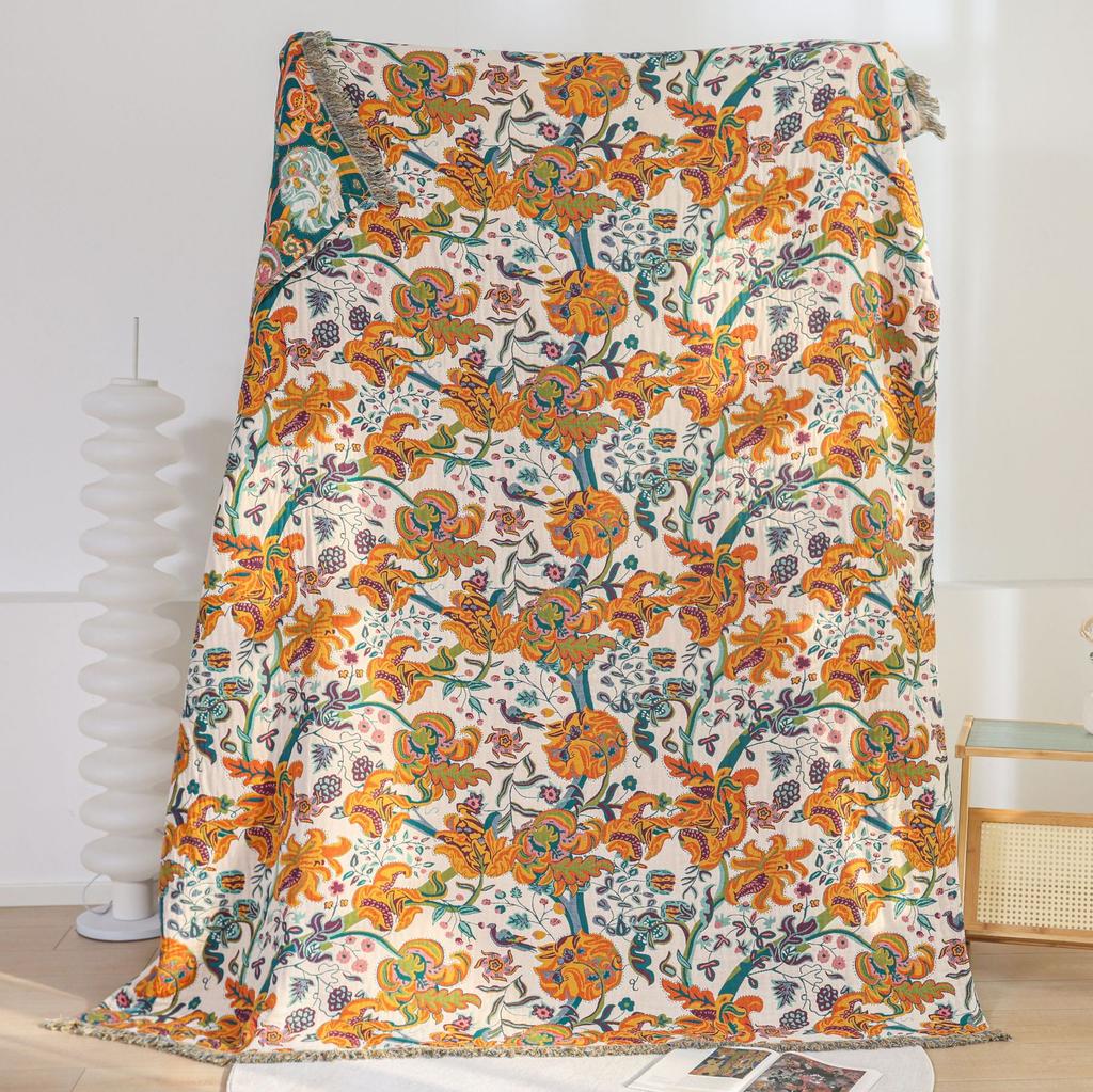 Animal Flower Non-Slip Sofa Towel Cover, Double-Sided Bedspread, Jacquard Cotton Gauze, 200*230 Cm, High Quality, Four Seasons