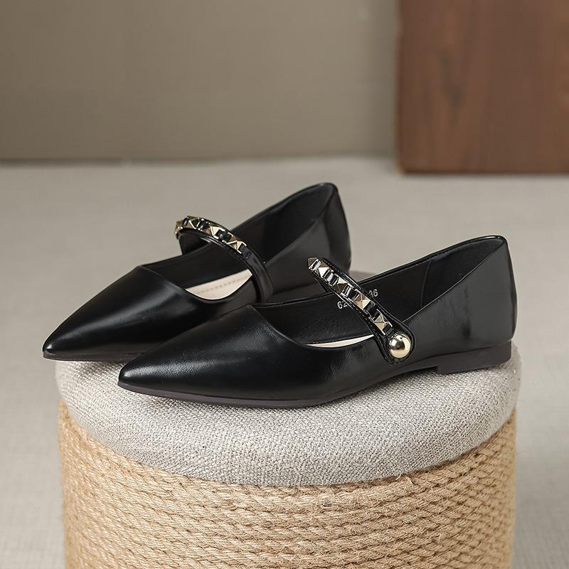 Туфли на плоской подошве с мягкой подошвой, женские модные туфли Мэри Джейн с заклепками и пряжками, элегантные туфли-лодочки с острым носком, женские рабочие туфли из микрофибры и кожи