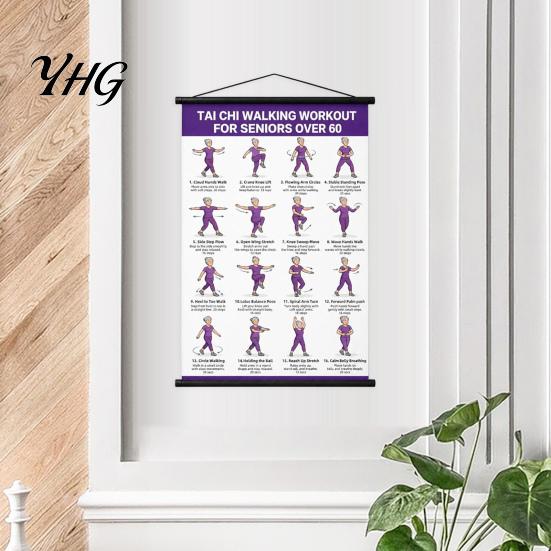 Wellness Gift for Seniors Tai Chi Training Hanging Scroll Poster, Sitting/Walking Movements Guide, Large Size Movement Guide High Definition