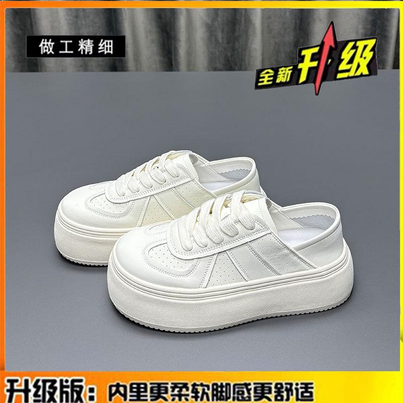 Кожаная обувь на платформе для двух видов носки, белая женская обувь, новая весенне-летняя универсальная дышащая обувь-маффины, шнуровка, увеличивающая рост, кеды