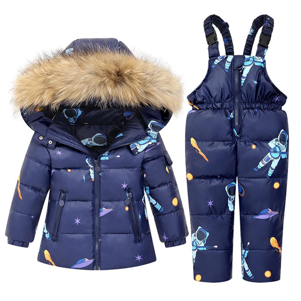 1-6 Years Kids Girls Boys Snow Wear Winter Hooded Puffer Jacket Outerwear and Bib Pants Two Piece Snowsuit Outfits
