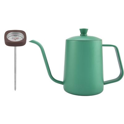 600 мл чайник из нержавеющей стали с носиком-гусиной шеей и термометром(зеленый)