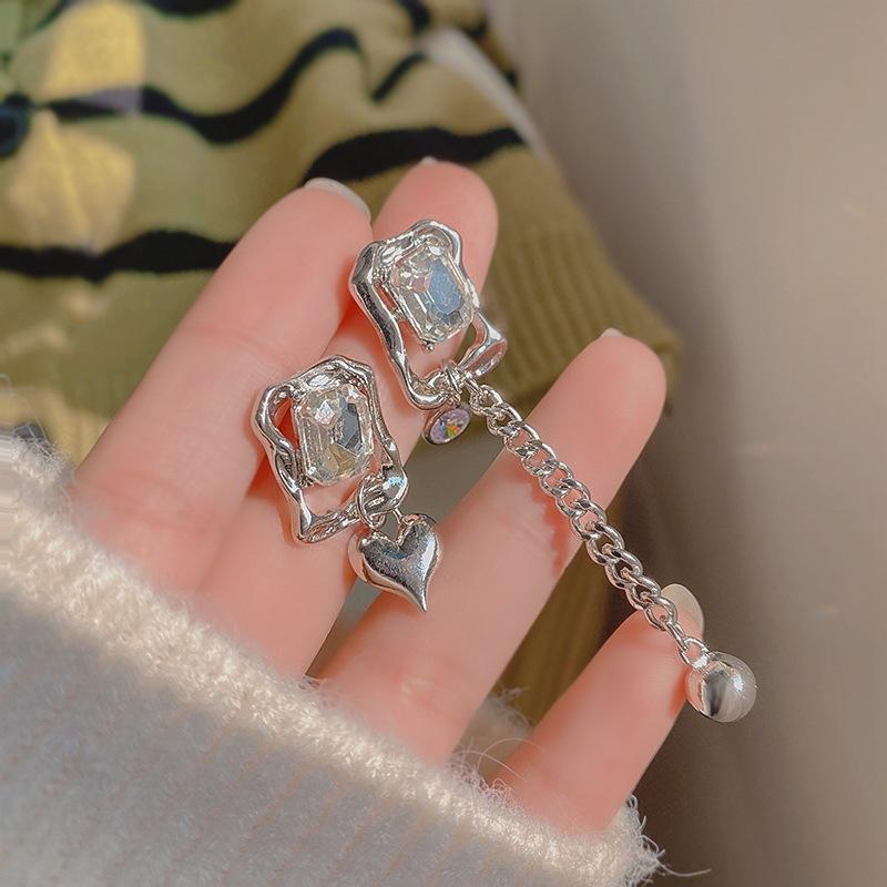 Серебряная Игла Нишевый Дизайн Асимметричные Серьги-Цепочки с Кисточками, Сладкие и Крутые Серьги Geometric Spice Girl, Персонализированные Серьги для Женщин