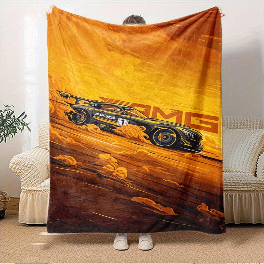 For RacingCar,AMG,Speed-Themed Flannel Blanket, Glam Style, Digital Print, All-Season Comfort, Tear-Resistant, Knitted Craftsmanship, Polyes