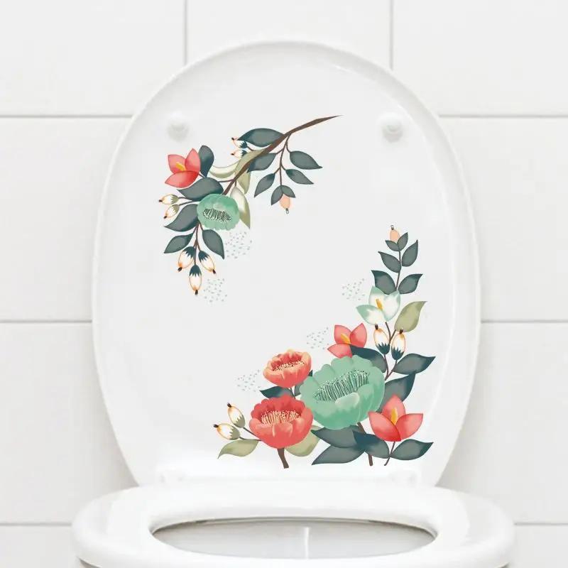 1 Pcs Flower Mural Toilet Stickers Bathroom Decoration Stickers Bathroom Decors Self-adhesive Paintings Removable PVC Sticker