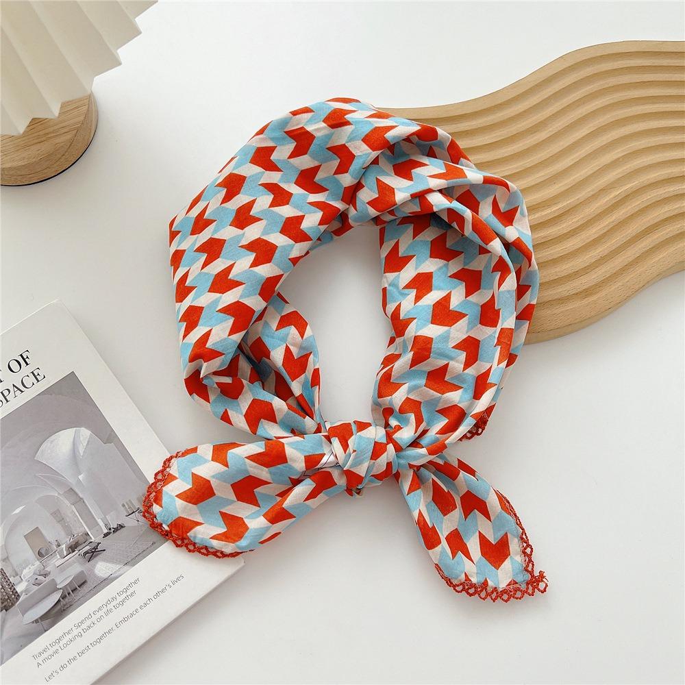 Flower Pattern Hair Scarf Double Sides Head Handkerchief Trendy Silk Scarf Spring Summer Fall