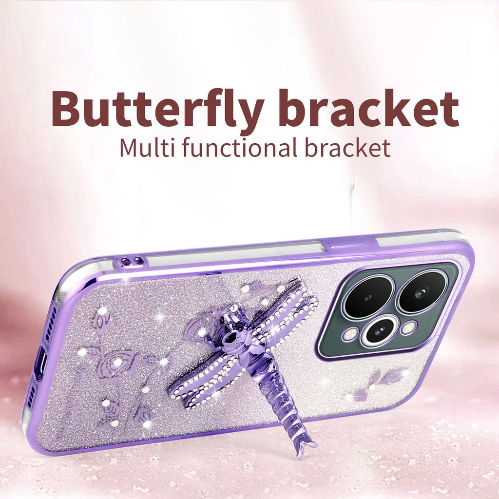 For Realme 15 Pro 5G Case Dragonfly Kickstand TPU Flowers Glitter Phone Cover