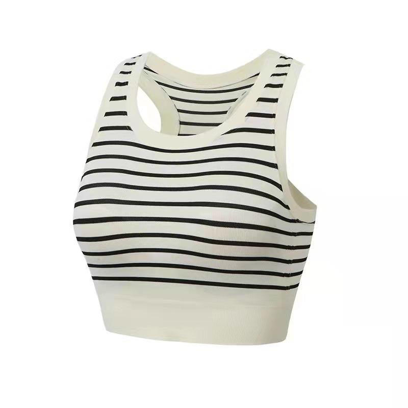 Женский беспроводной противоударный спортивный бюстгальтер со спинкой-борцовкой, удлиненный, цельный, полосатый, для бега, фитнеса, йоги