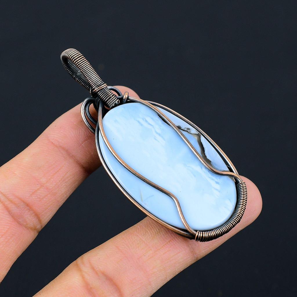 Owyhee Opal Gemstone Pure Copper Wire Wrapped Handmade Pendant Jewelry