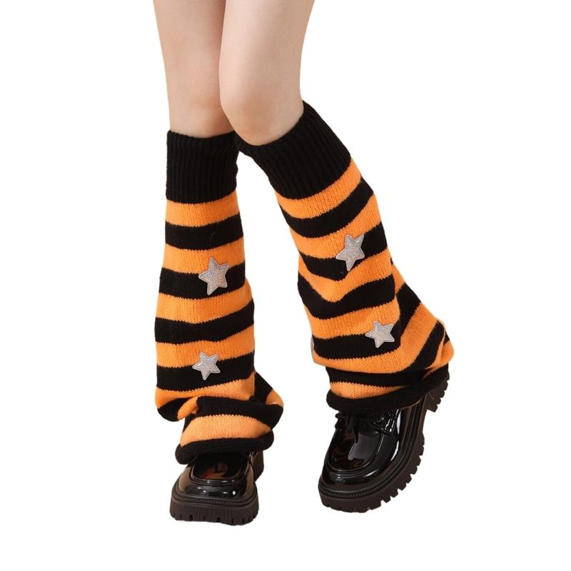 Гетры для женщин и девочек, японский стиль, гетры в стиле Лолиты, вязаные длинные носки со звездами, готические чулки в стиле Харадзюку