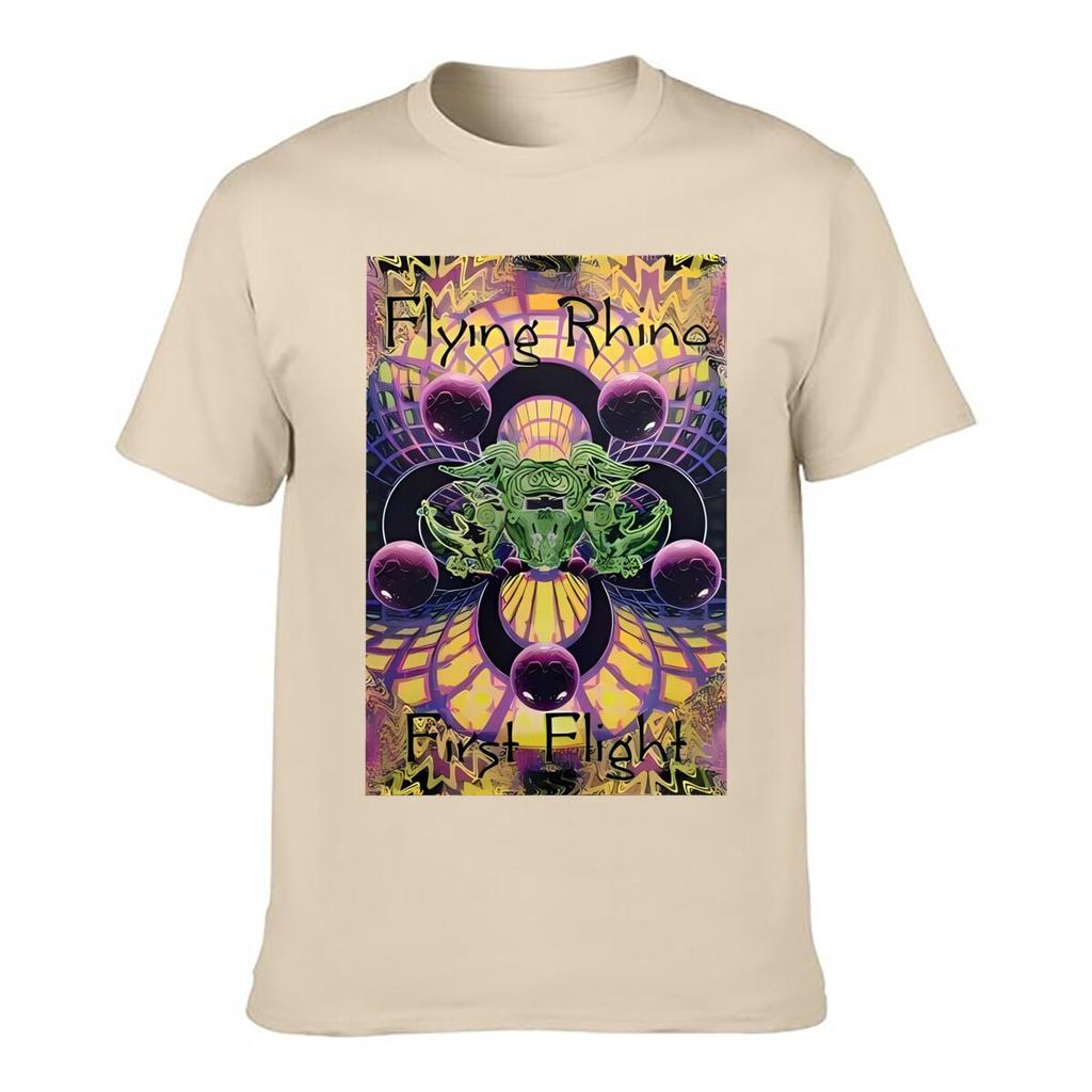 Flying Rhino Psychedelic Abstract Art Solid Washed Vintage Tee Distressed Loose