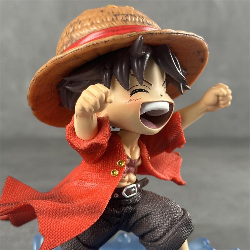 16 см Фигурка Луффи из One Piece в детстве Стиль Shuiyue Смеющееся выражение Синяя вода Эффектная подставка ПВХ Аниме Декор для стола Подарок для фаната