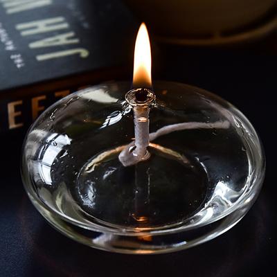 Стеклянный подсвечник ручной работы, сплющенный, прозрачный, масляная лампа с фитилем, обеденная свеча, деревенское рождественское украшение для дома