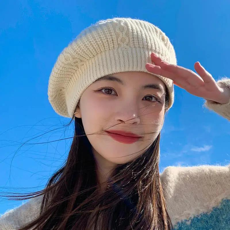 WTEMPO Windproof Cold-proof Casual Strtchy Warm Knitted Hats Women's Autumn Winter Solid Color Large Size Woolen Hats