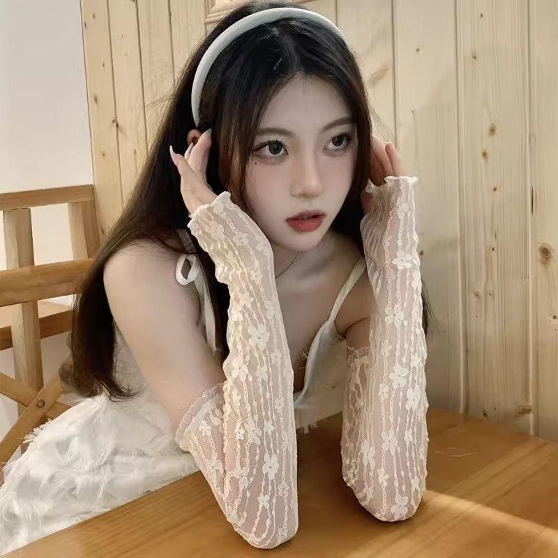 Кружевные Вышитые Перчатки для Защиты от Солнца Модные Летние Тонкие Сетчатые Дышащие Нарукавники Длинные Без Пальцев Перчатки с Половиной Пальцев