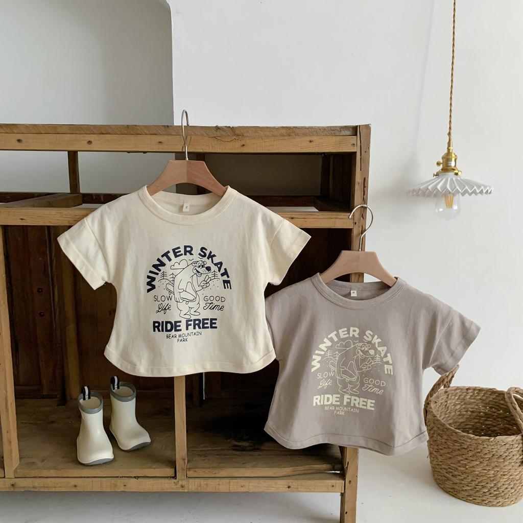 Детская повседневная футболка для мальчиков с милым принтом из мультфильма, хлопковая футболка, летний пуловер для девочек, топы, универсальная нижняя рубашка