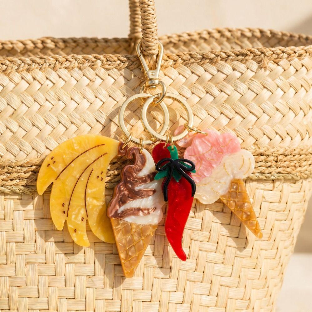 Surfboard Vacation Style Pendant Ice Cream Bag Charm Fashion Acrylic Keychain DIY Accessories