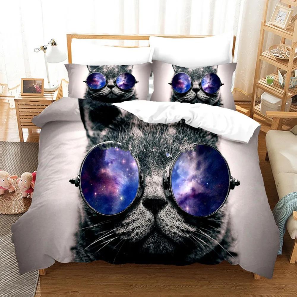 3D Cute Wolves Cat Dog Print Bedding Set Cute Duvet Quilt Cover Wild Animal Tribal Bed Cover With Pillowcases Custom Bed Linen