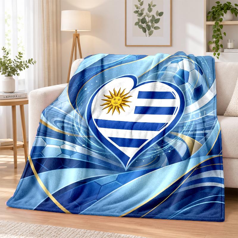 Uruguay Football Printed Flannel Blanket Warm Comfort Bed Throw For Indoor Home Decoration