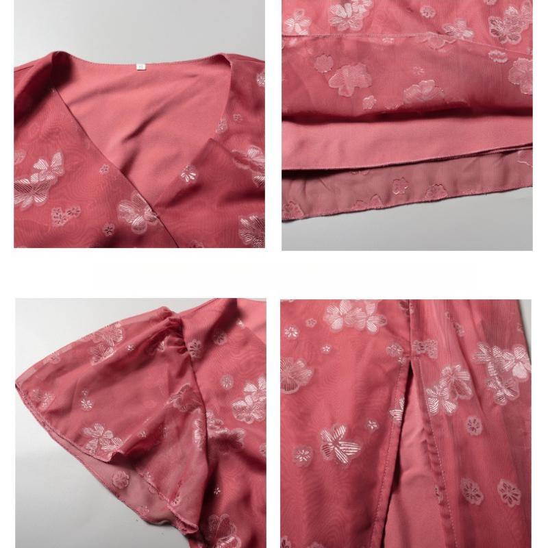 GMXIA Весна/лето Женское платье с V-образным вырезом и высокой талией, с завязками, с жаккардовым разрезом, длинные платья с короткими рукавами