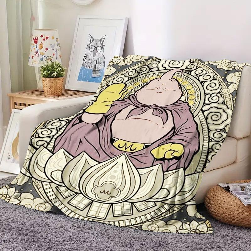 1Pc MajinBuu Print Flannel Blanket, High quality Comfortable for All Seasons, Warmth and Comfort, Perfect for Christmas Gifts
