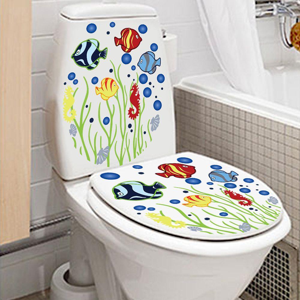 Commode Ornament Home Decor Bathroom Cartoon Fish Sea-lives Decals Toilet Stickers Underwater World