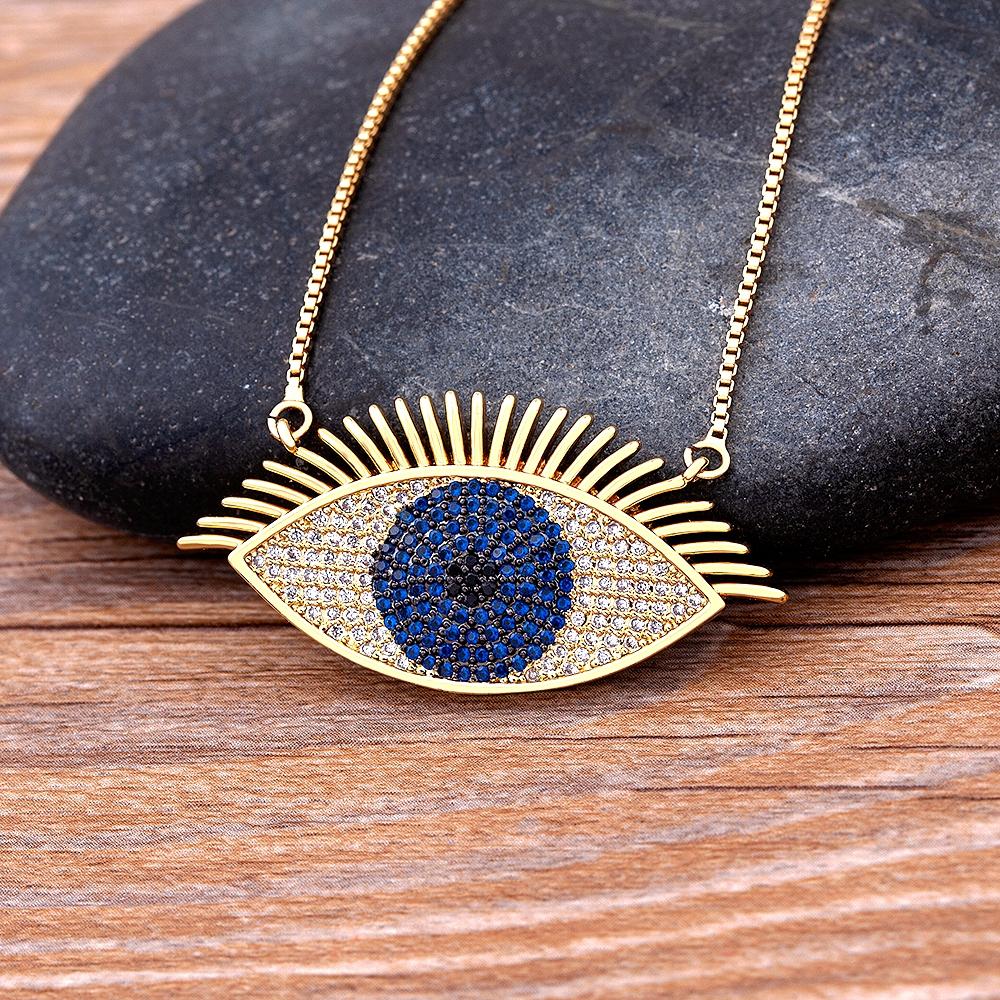 Turkish Lucky Blue Eye Necklace Copper Zircon Evil Eye Pendant Choker Charms Link Chain Necklace Jewelry Gift For Women Men