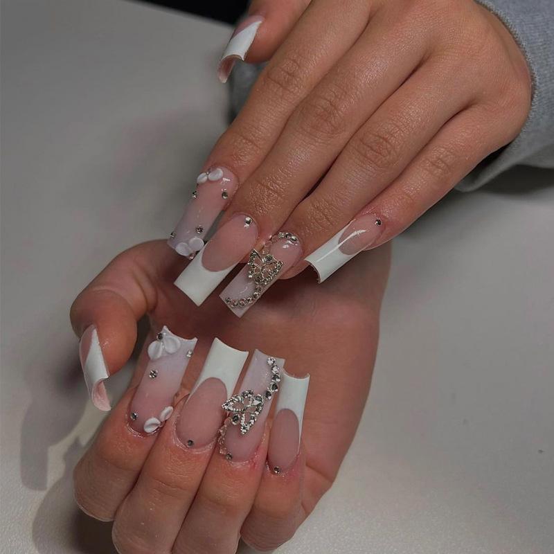 Trendy Butterfly Rhinestone Nail Stickers - Removable European & American Fashion