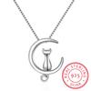 925 Sterling Silver Necklace For Women Moon Kitten Cat Necklaces &Pendants Link Chain Kolye