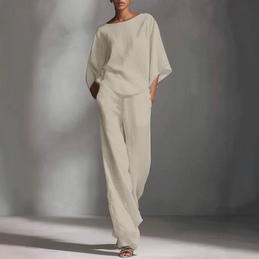 2026 Spring/Summer Women's Beach Vacation Cotton and Linen Top & Pants Set