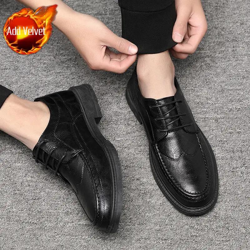 Мужские деловые туфли на шнуровке с круглым носком, мужские черные оксфорды из кожи, повседневные, офисные, элегантные и классические, итальянский стиль 2024 года