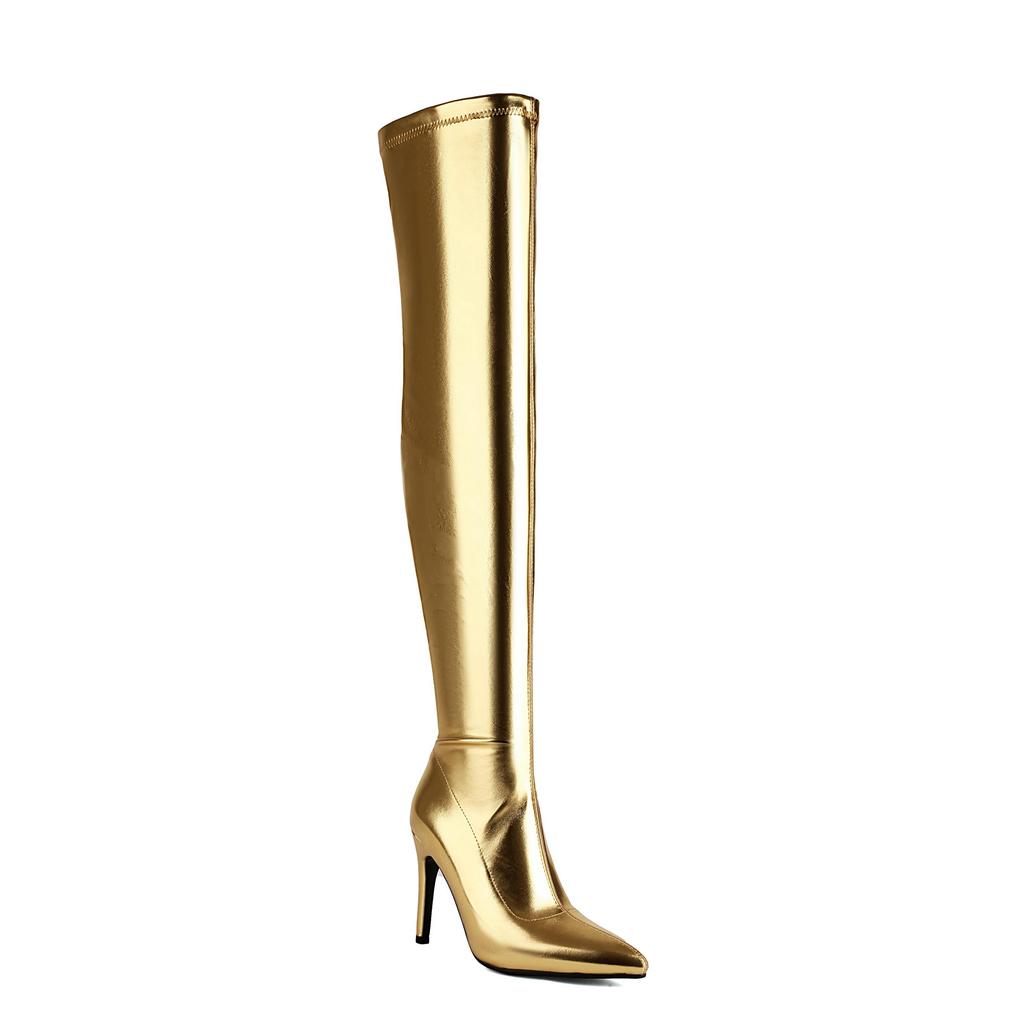 Krazing Pot PU Autumn Winter Shoes Stiletto High Heels Super Size Sexy Stovepipe Boots Pointed Toe Keep Warm Slip On Over-the-knee Boots