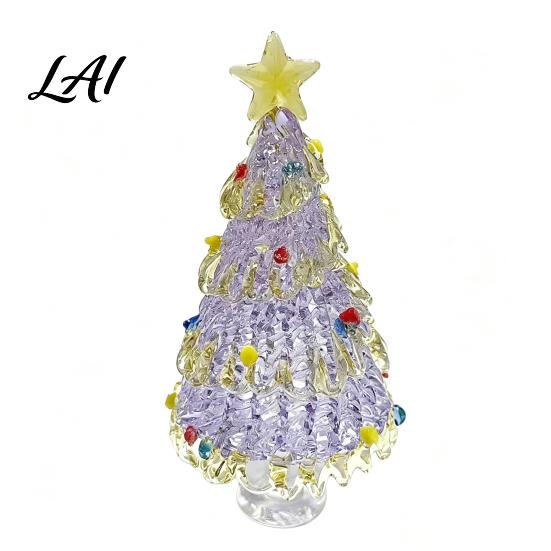 Interior Design Accent Hand Blown Glass Christmas Tree Figurine with Golen Star Festive Desk Decoration Mini Xmas Ornament Handmade Desktop Holiday